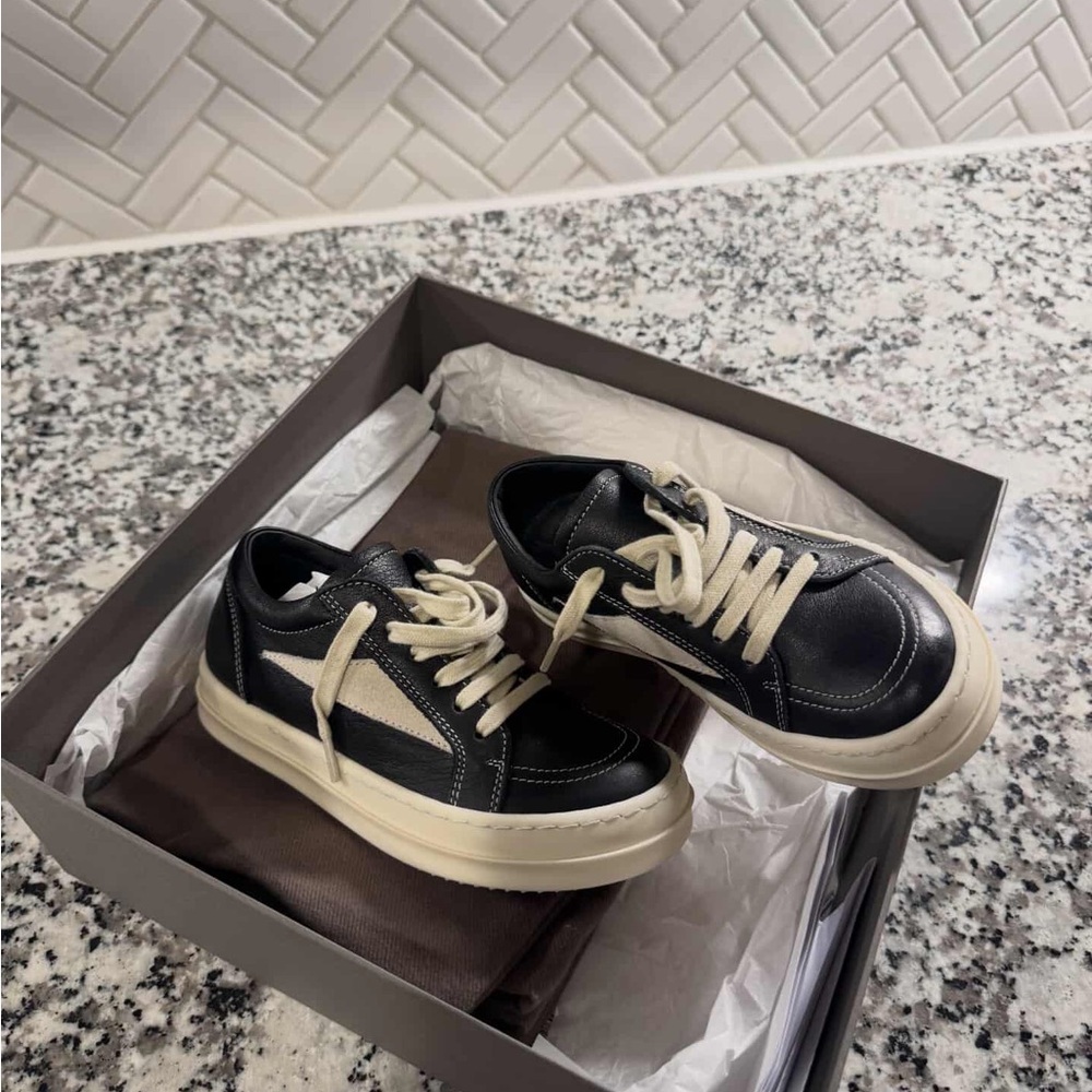 Rick Owens Kids Black and Cream Low-Top Sneakers